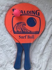 New Vintage Spalding Surf Ball Set, 2 Paddles 1 Ball, Orange and Blue