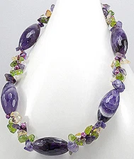 21" Purple Amethyst & Green Peridot Beaded Necklace 15mm thick Gorgeous Colors