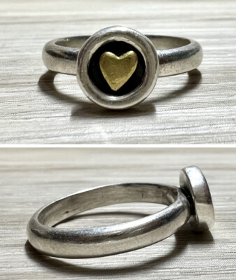 指輪・リング Heart Symbol Ring (Antique Silver, Matte) [SIZE.1] Bold ring in sterling silver with heart-shaped zirconia