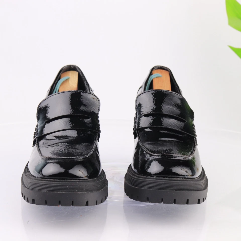 Mocasín para mujer Seychelles talla 8,5 negro charol tacón grueso suela Y2K Foto 3 de 4