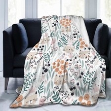 Cat and Floral Thermal Throw Blanket Ultra Soft Warm Cozy Microfiber All Seas...
