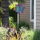 New Listing64 in. Tall Outdoor Floral Windmill Stake with Gems Kinetic Spinner Purple/Aqua