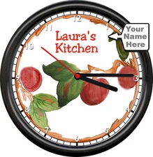 Retro Vintage Look Apple Tree Vine Personalized Name Kitchen Sign Wall Clock