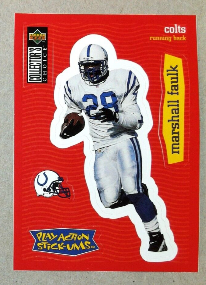 1997 Collector's Choice unpeeled Sticker &Checklist Marshall Faulk #S20 Colts