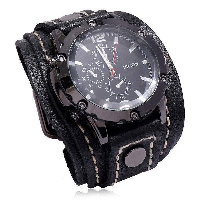 時計 bluck watches 68pices New Vintage Women Men Punk Bracelet Watch Men Leather Round Wrist