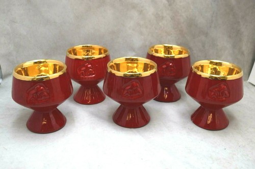 + Set di 5 tazze comunione antiche, ceramica rossa, 5 1/2" ht. + (CU217) - Foto 1 di 12