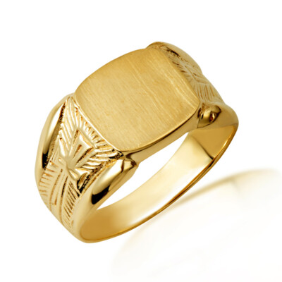 Yellow Gold Men's Cross Detail Signet Ring | eBay Yellow Gold Men's Cross Detail Signet Ring | eBay
