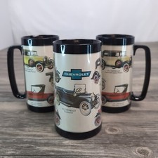 VTG Thermo-Serv Chevrolet Car Mug Glasses Set Of 3 With Handles Made In USA