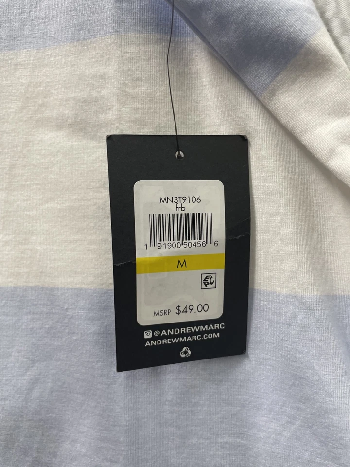 Camiseta sin mangas Andrew Marc Sport Rugby a rayas cuello redondo azul blanco talla M Foto 4 de 4