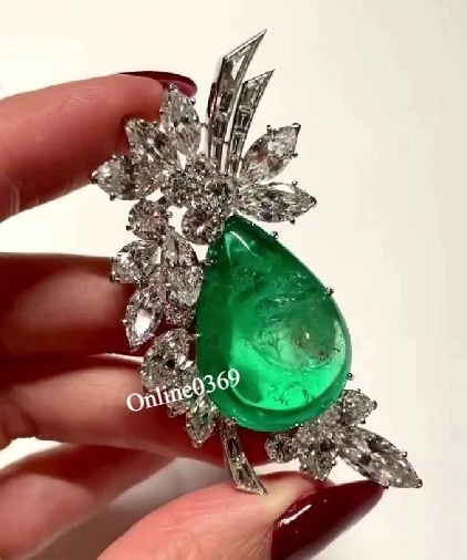 Broche prendedor de plata 925 con dije de diamante creado en laboratorio verde con clase regalo para padre Foto 3 de 4