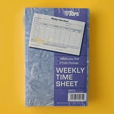 Tops Weekly Employee Time Sheet, 8.5 x 5.5", 100 Sheets per Pad, 2 Pads/Pack NOS