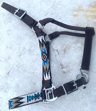Turuoise, tan, white beaded leather horse size halter