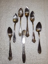 Lot Of Six Grapefruit Silver Plated Spoons Knife