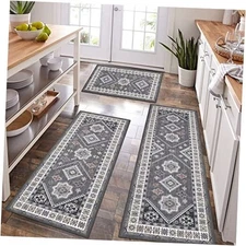 HEBE Boho Kitchen Rug Sets 3 Piece with Runner Non Slip Kitchen Rugs and Mats 
