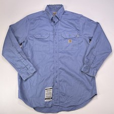 Carhartt FR Flame Resistant Force Long Sleeve Button Down Mens Size Large Blue