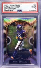 Panini Select 2020 Concourse Justin Jefferson #61 Silver Prizm Rookie Card PSA 9. rookie card picture