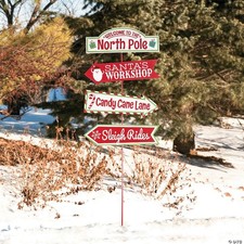 16" x 35" Whimsical Christmas North Pole Directional Wood Yard Sign 13805916