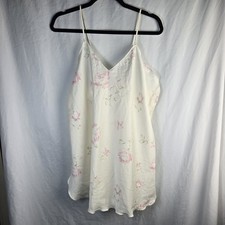 Vintage Val Mode Satin Chemise Slip Nightgown Womens Large Ivory Rose Print