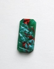 Vintage Green Pressed Glass Cabochon with White and Red cab403