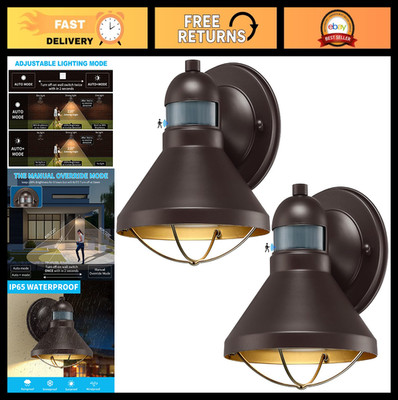2 Pack Motion Sensor Outdoor LED Wall Sconce - Dusk to Dawn Barn Light Fixtures,