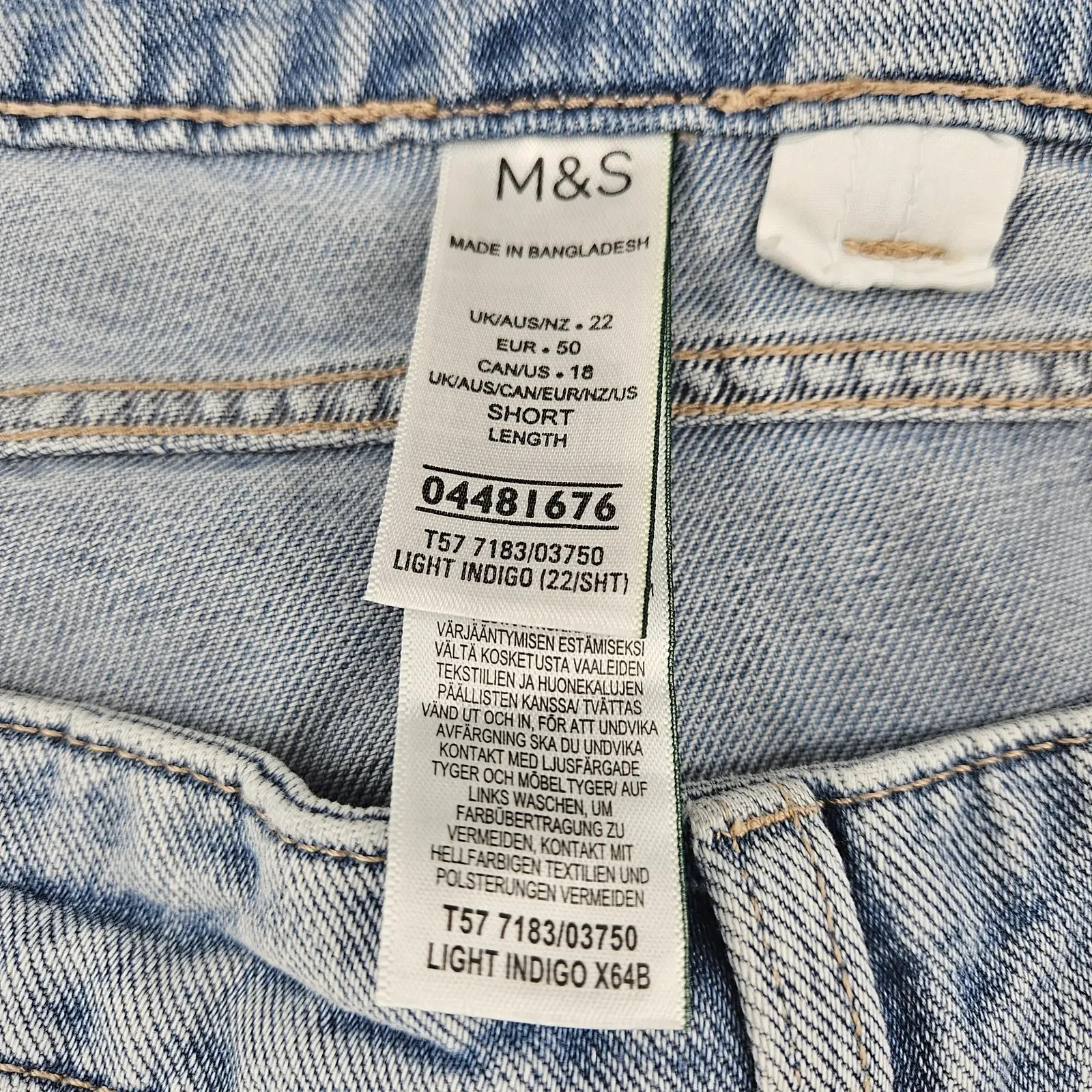 M&S Womens Wide Leg Jeans Size 22 Short Light Indigo Blue Denim Cotton Lyocell image 6