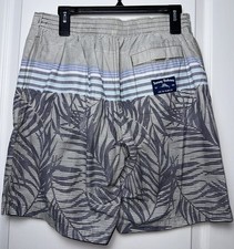 Tommy Bahama Relax Medium Swim Trunks Lined Palm Striped Print Blue Gray