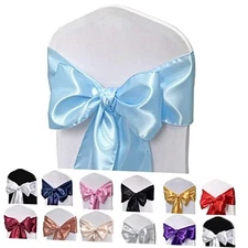 Satin Chair Sashes Bows-PCS Chair Ribbon Ties Back Sash for 12 Baby Blue