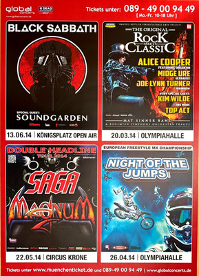 BLACK SABBATH - SAGA - ALICE COOPER - MIDGE URE 2014 - orig. Concert Poster A1