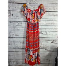 Jealous Tomatoe Women's XS Off Shoulder Maxi Dress Boho Floral Multicolor