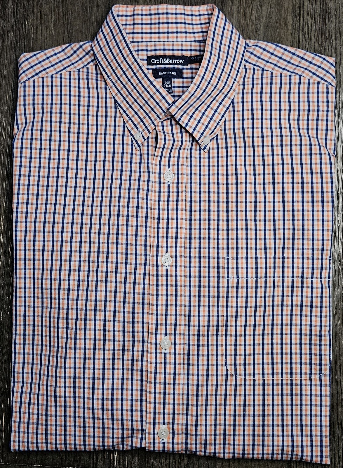 Mens Croft & Barrow Classic Fit Long Sleeve Plaid Button Up Shirt 16 1/2 34-35