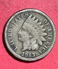 1863 US Copper Nickel Indian Head Cent! Good Details! Civil War Days! Old Coin!