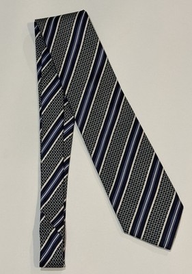 Ermenegildo Zegna Blue Tonal Dot Block Repp Striped Recent Silk Tie Made Italy