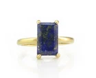 Gold Baguette Lapis Lazuli Gemstone Ring 925 Silver Dainty Engagement Ring Gift