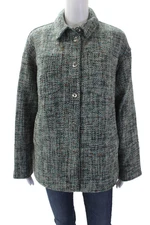 Derek Lam Womens Woven Tweed Print Collared Button Down Jacket Green Size 42