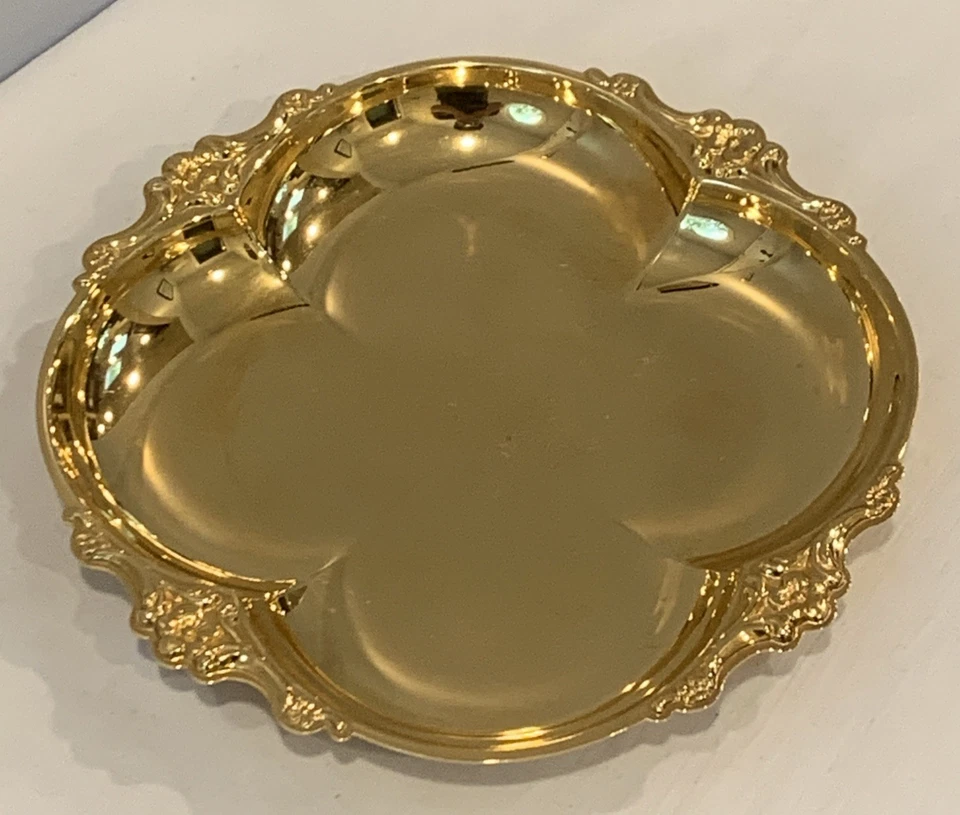 VTG International Silver Comp 24Kt Gold Electroplate Clover Shape Dish w/Sticker - Image 4 of 4