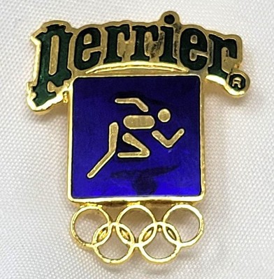 Perrier 1980 Olympic Games Collector Pin GoldTone Running Olympic Rings #J14-E