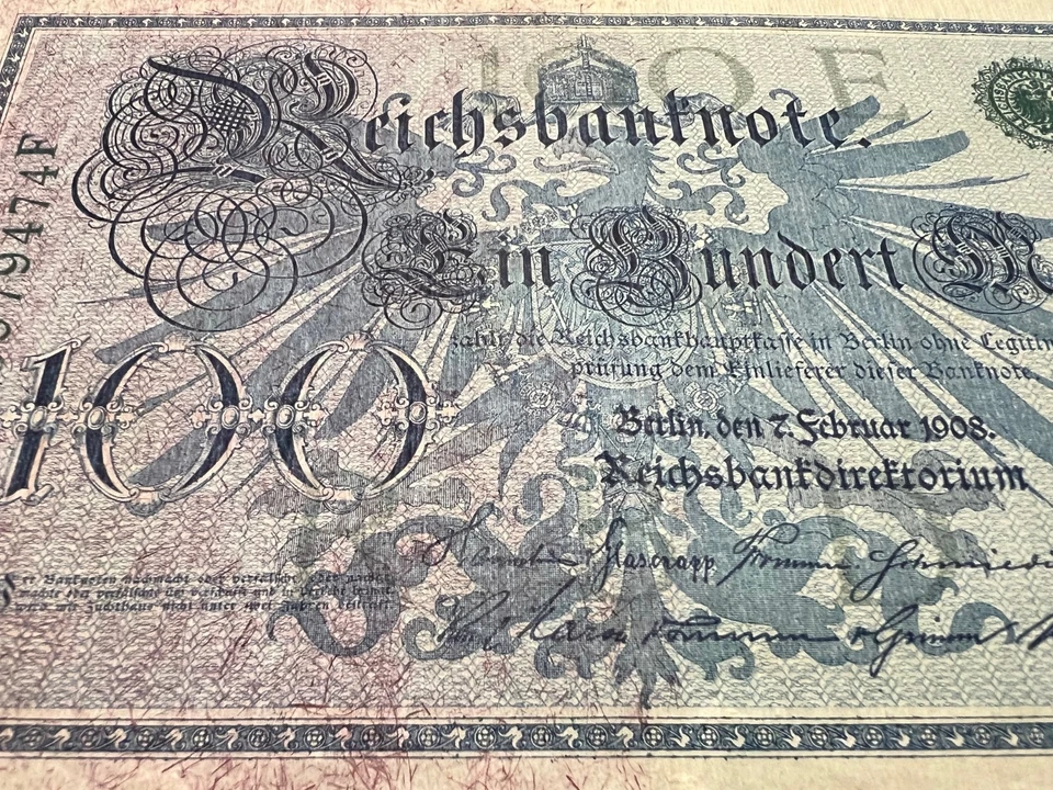 Billete de 100 marcos de Alemania de 1908 post Primera Guerra Mundial antes de la Segunda Guerra Mundial Kaiser Foto 4 de 4