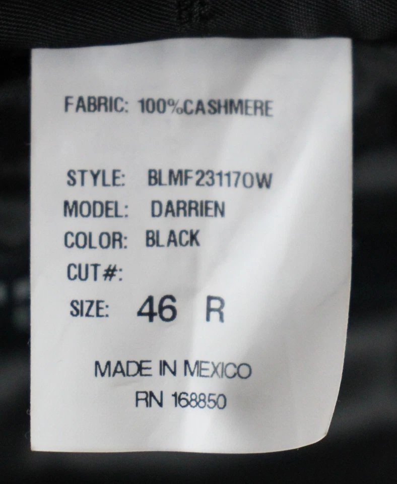 $1198 Para Hombres Tienda Bloomingdales Top Abrigo 46 R Cachemira Pura Negro Calce Regular Nuevo Foto 4 de 4