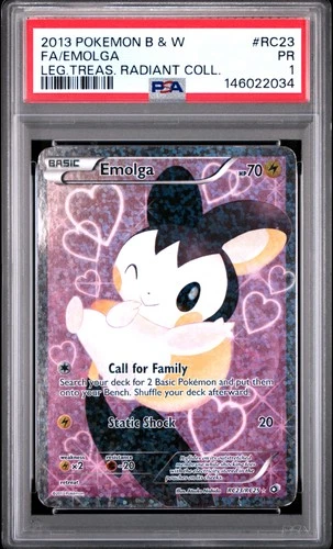 2013 POKEMON BLACK & WHITE LEGENDARY TREASURES #RC23 FULL ART/EMOLGA PSA 1