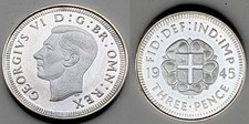 1945 SOLID SILVER Three pence Coin Old 3d Rare Royal Mint England Sterling Retro