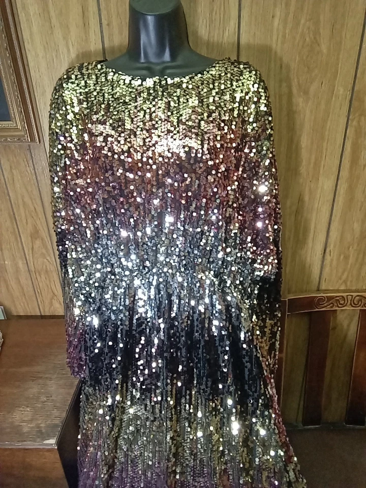 STUNNING FLATTERING STRETCHY SPARKLY SEQUIN MAXI DRESS SIZE 22 NEW WITH TAGS - Image 2 of 4