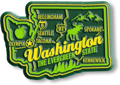 Washington the Evergreen State Premium Map Fridge Magnet