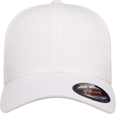 Flexfit Mens Cotton Twill Fitted Baseball Cap, White, Small-Medium