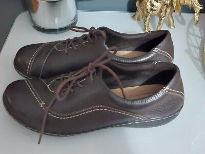 Clarks Collection BROWN leather laces flat shoes UK D unisex