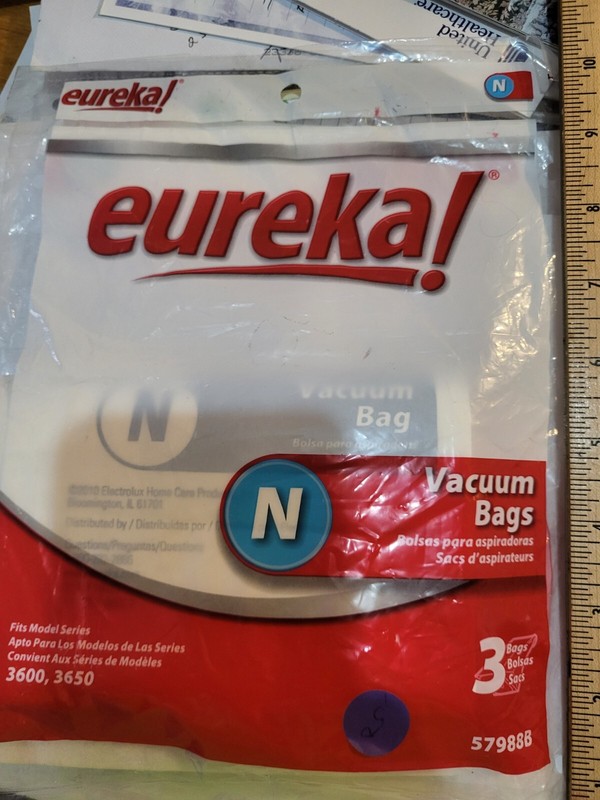 1 Sealed Package ~ 3 Eureka Vacuum Bags Style N for Models 3600 & 3650 ~ NIP-SFH