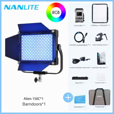 NANLITE Alien 150C RGBWW Full-Color LED Video Panel Light Barndoor 2700K-12000K