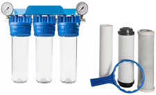 3 Stage whole house high flow water filter de-chlorinator system pressure gauges