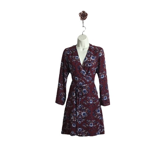 Wayf Long Sleeve Floral Maroon Wrap 
