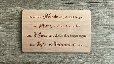 Grußkarte aus Holz Karte Geschenk Da werden Hände sein ... Baby Geburt Taufe