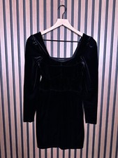 Urban Outfitters Dress Small Black Babydoll Crushed Velvet Sexy Neck Smocked
